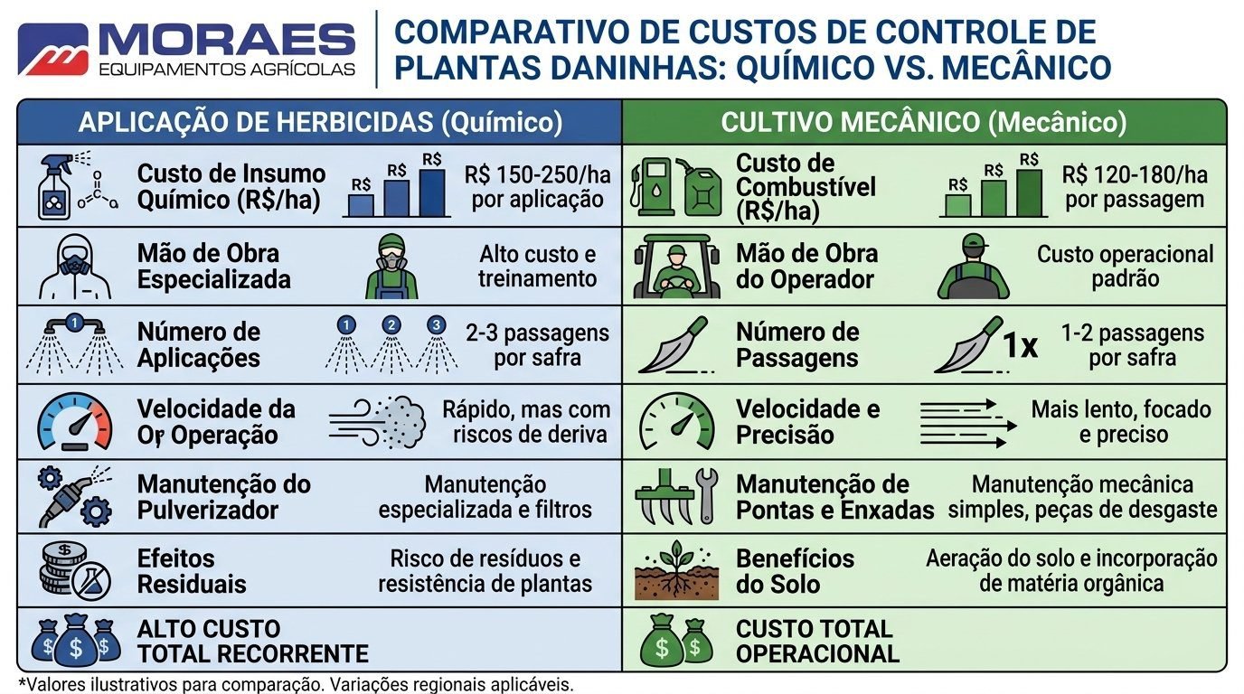 economia com cultivador mecânico Vibro vs herbicida controle de daninhas